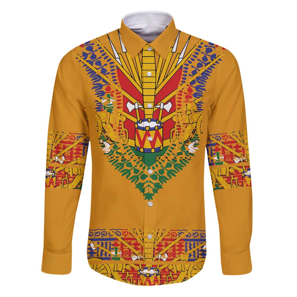 Haiti Flag Traditional Dashiki Family Matching Puletasi and Hawaiian Shirt Yellow Color