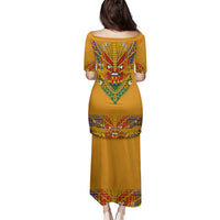 Haiti Flag Traditional Dashiki Family Matching Puletasi and Hawaiian Shirt Yellow Color