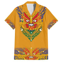 Haiti Flag Traditional Dashiki Family Matching Short Sleeve Bodycon Dress and Hawaiian Shirt Yellow Color