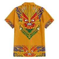 Haiti Flag Traditional Dashiki Family Matching Short Sleeve Bodycon Dress and Hawaiian Shirt Yellow Color