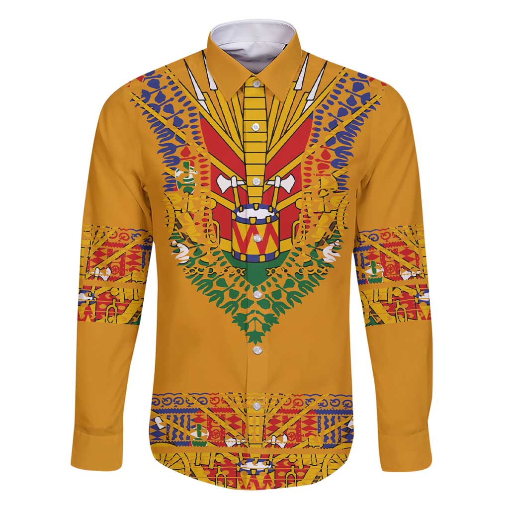 Haiti Flag Traditional Dashiki Family Matching Short Sleeve Bodycon Dress and Hawaiian Shirt Yellow Color