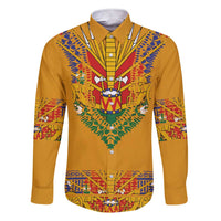 Haiti Flag Traditional Dashiki Family Matching Short Sleeve Bodycon Dress and Hawaiian Shirt Yellow Color