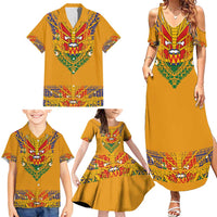 Haiti Flag Traditional Dashiki Family Matching Summer Maxi Dress and Hawaiian Shirt Yellow Color