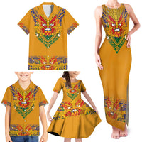 Haiti Flag Traditional Dashiki Family Matching Tank Maxi Dress and Hawaiian Shirt Yellow Color