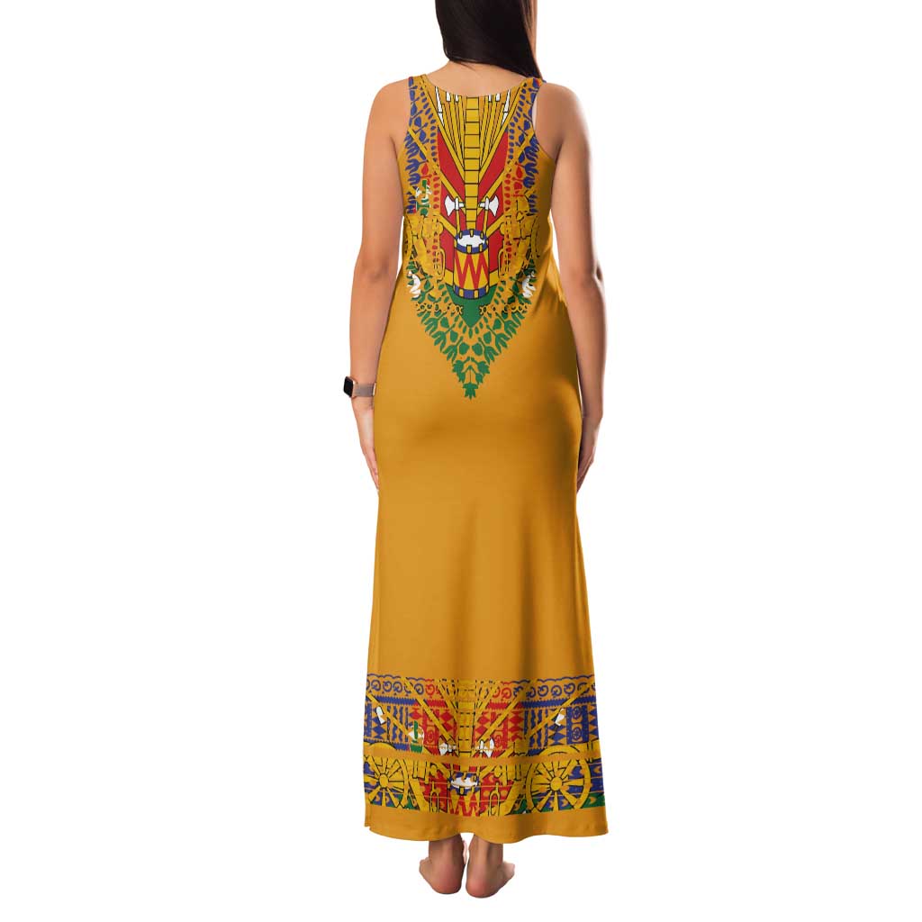 Haiti Flag Traditional Dashiki Family Matching Tank Maxi Dress and Hawaiian Shirt Yellow Color