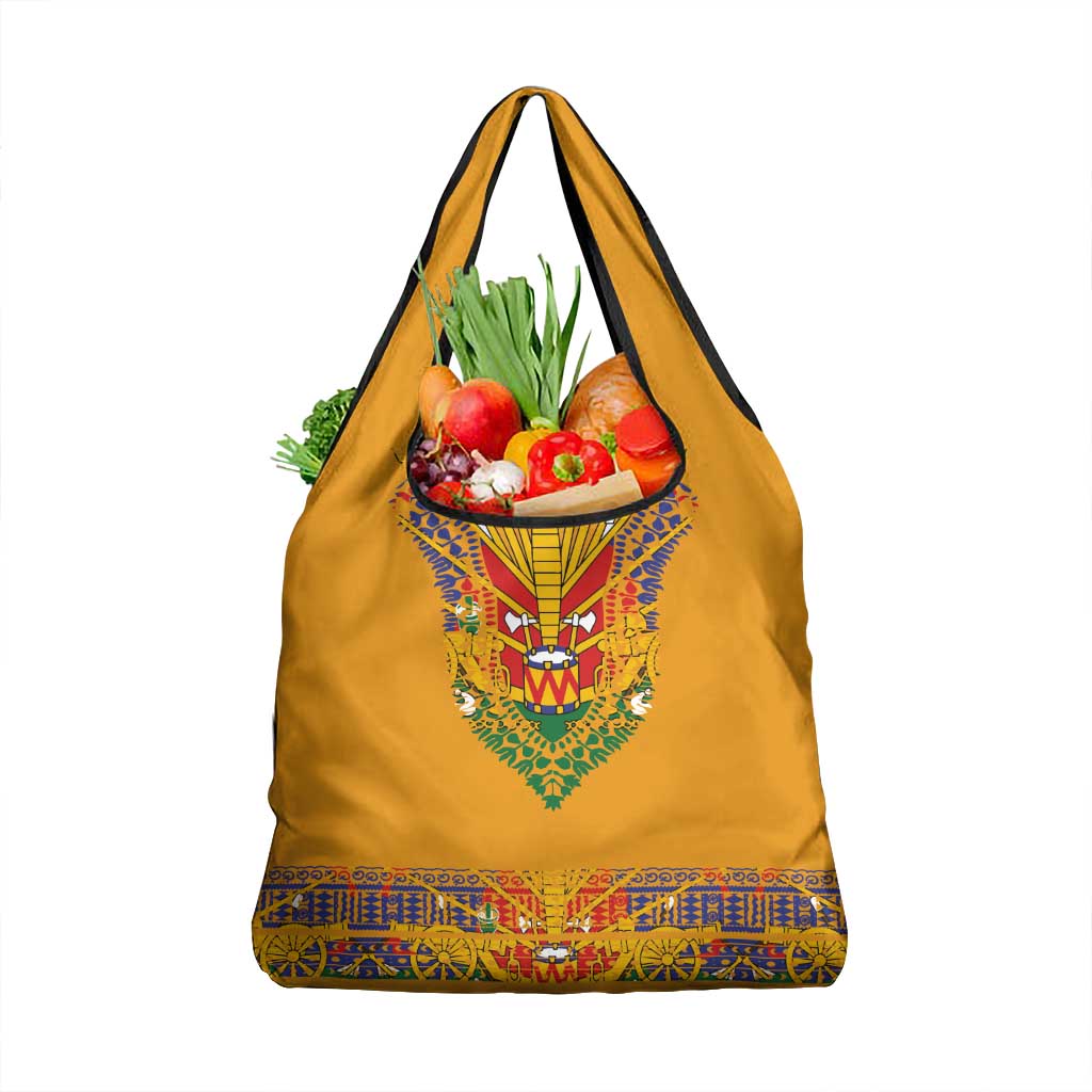 Haiti Flag Traditional Dashiki Grocery Bag Yellow Color