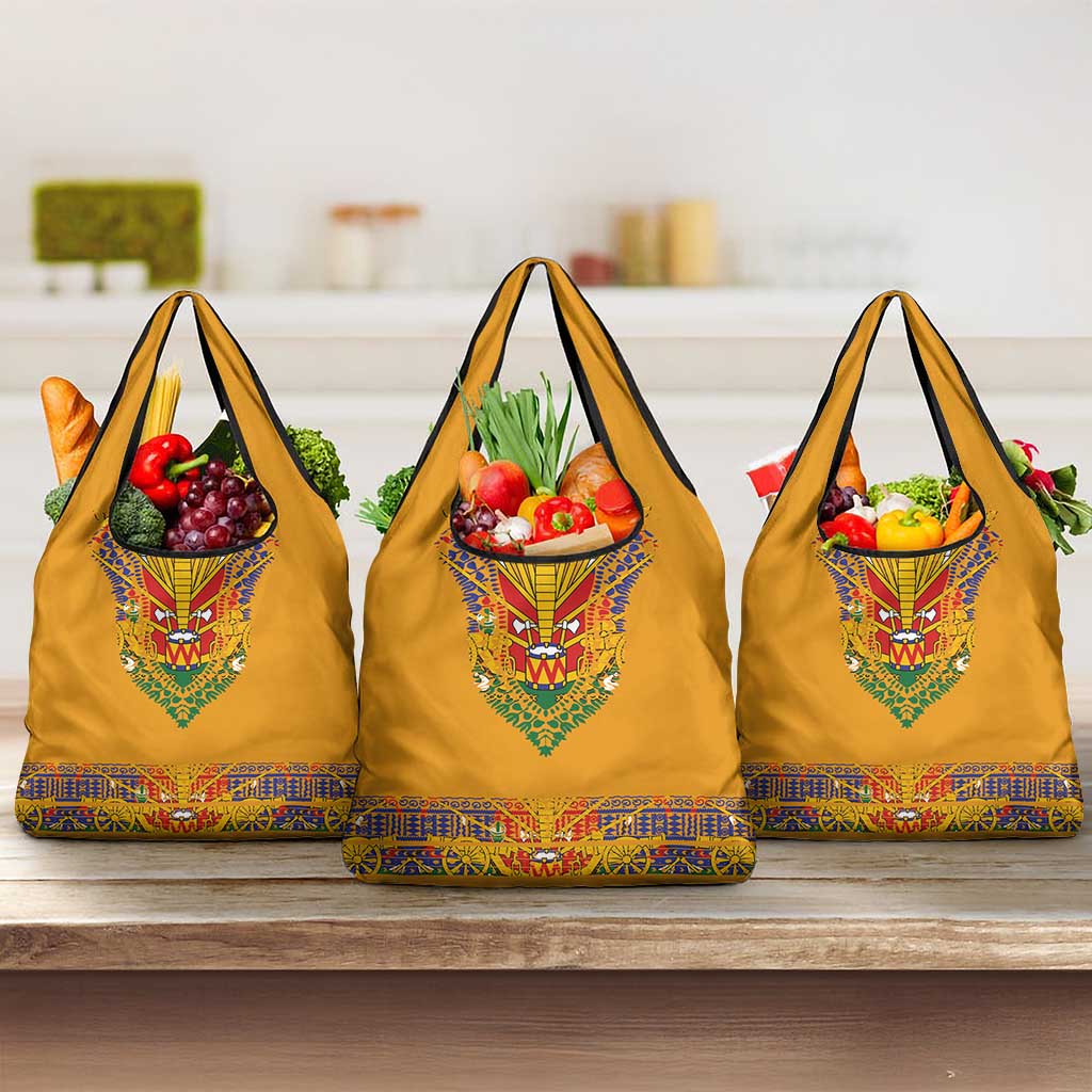 Haiti Flag Traditional Dashiki Grocery Bag Yellow Color