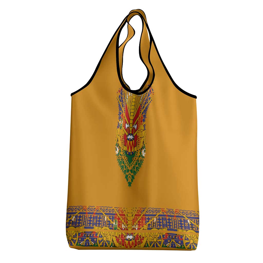 Haiti Flag Traditional Dashiki Grocery Bag Yellow Color