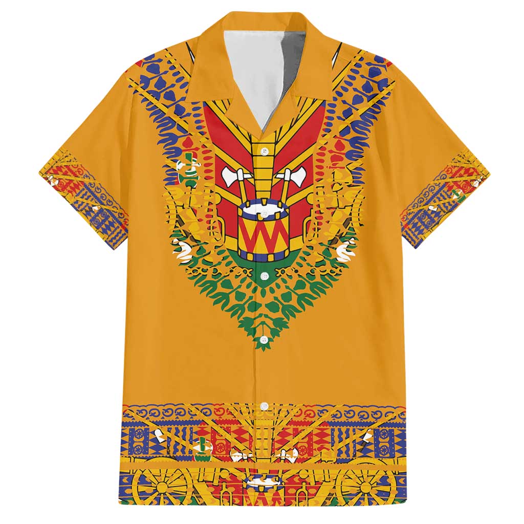 Haiti Flag Traditional Dashiki Hawaiian Shirt Yellow Color