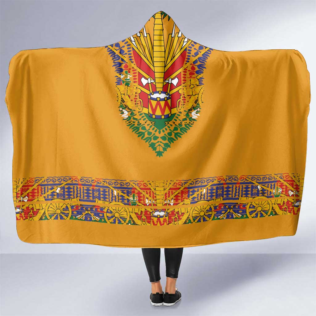 Haiti Flag Traditional Dashiki Hooded Blanket Yellow Color