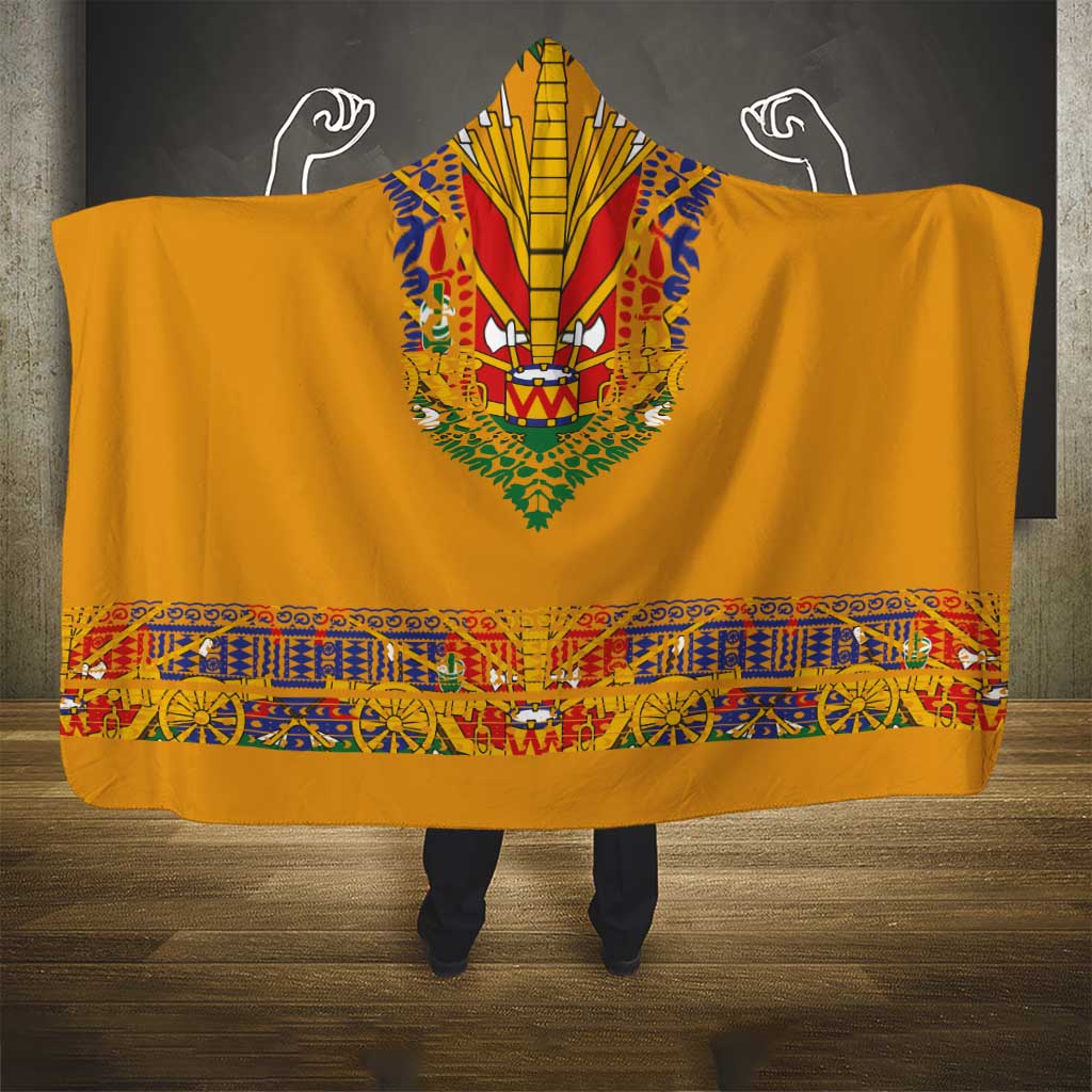 Haiti Flag Traditional Dashiki Hooded Blanket Yellow Color