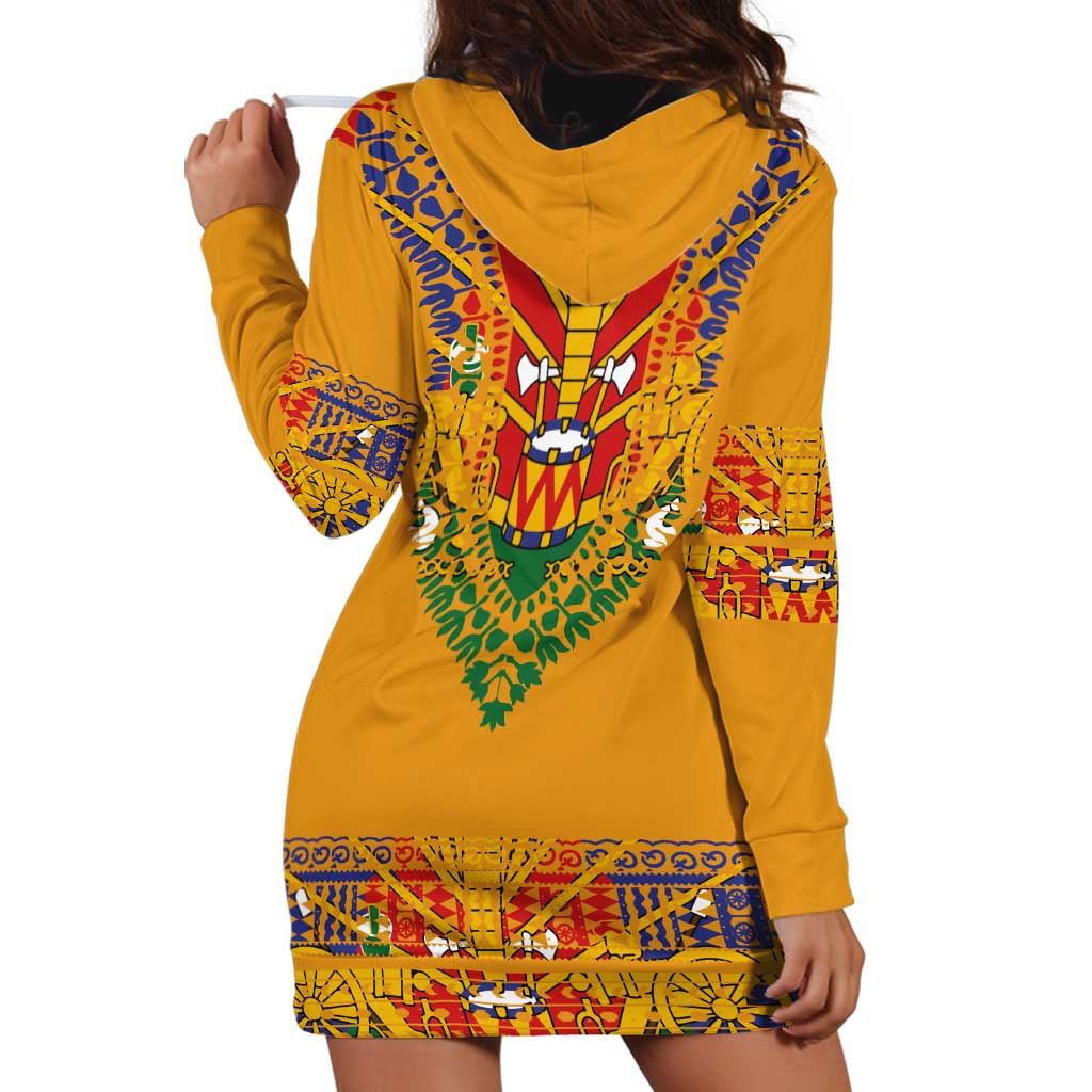 Haiti Flag Traditional Dashiki Hoodie Dress Yellow Color