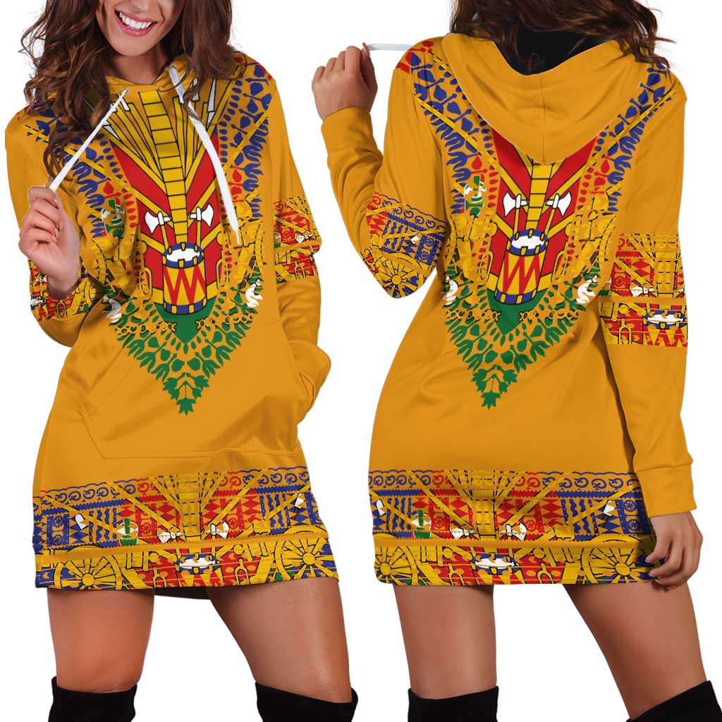 Haiti Flag Traditional Dashiki Hoodie Dress Yellow Color