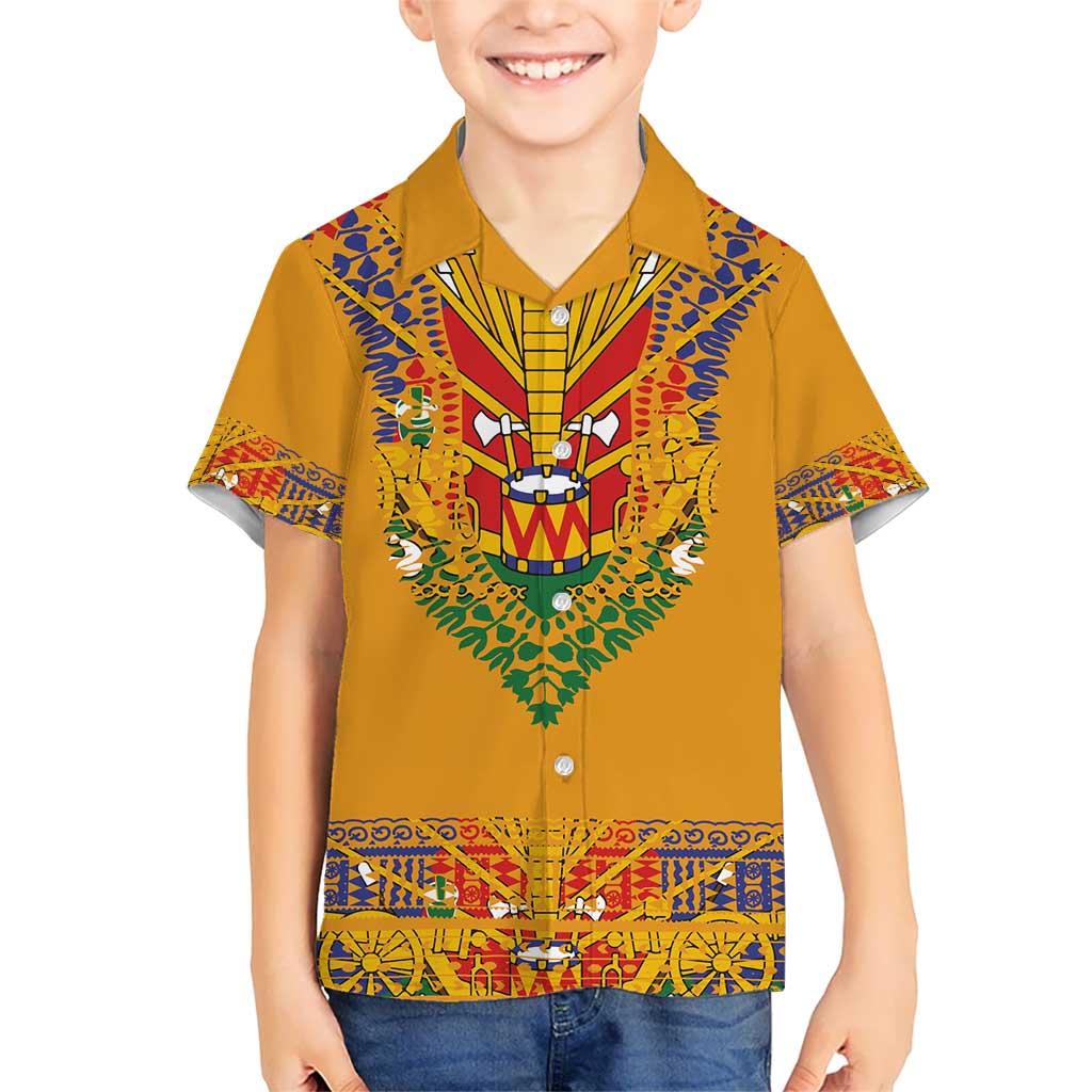 Haiti Flag Traditional Dashiki Kid Hawaiian Shirt Yellow Color