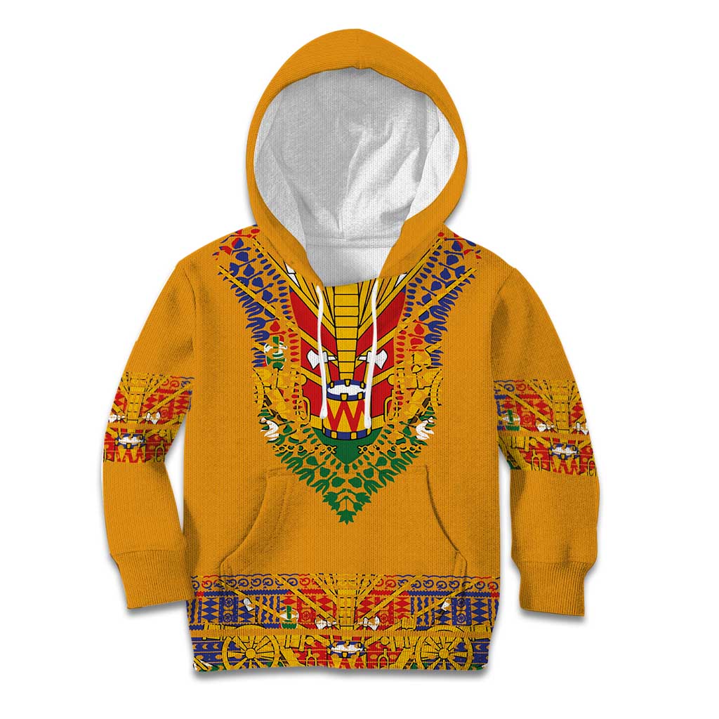 Haiti Flag Traditional Dashiki Kid Hoodie Yellow Color