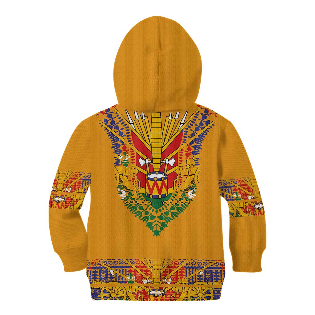 Haiti Flag Traditional Dashiki Kid Hoodie Yellow Color