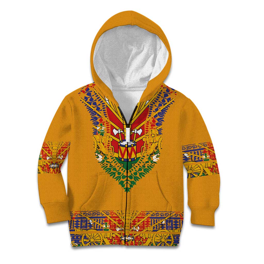 Haiti Flag Traditional Dashiki Kid Hoodie Yellow Color