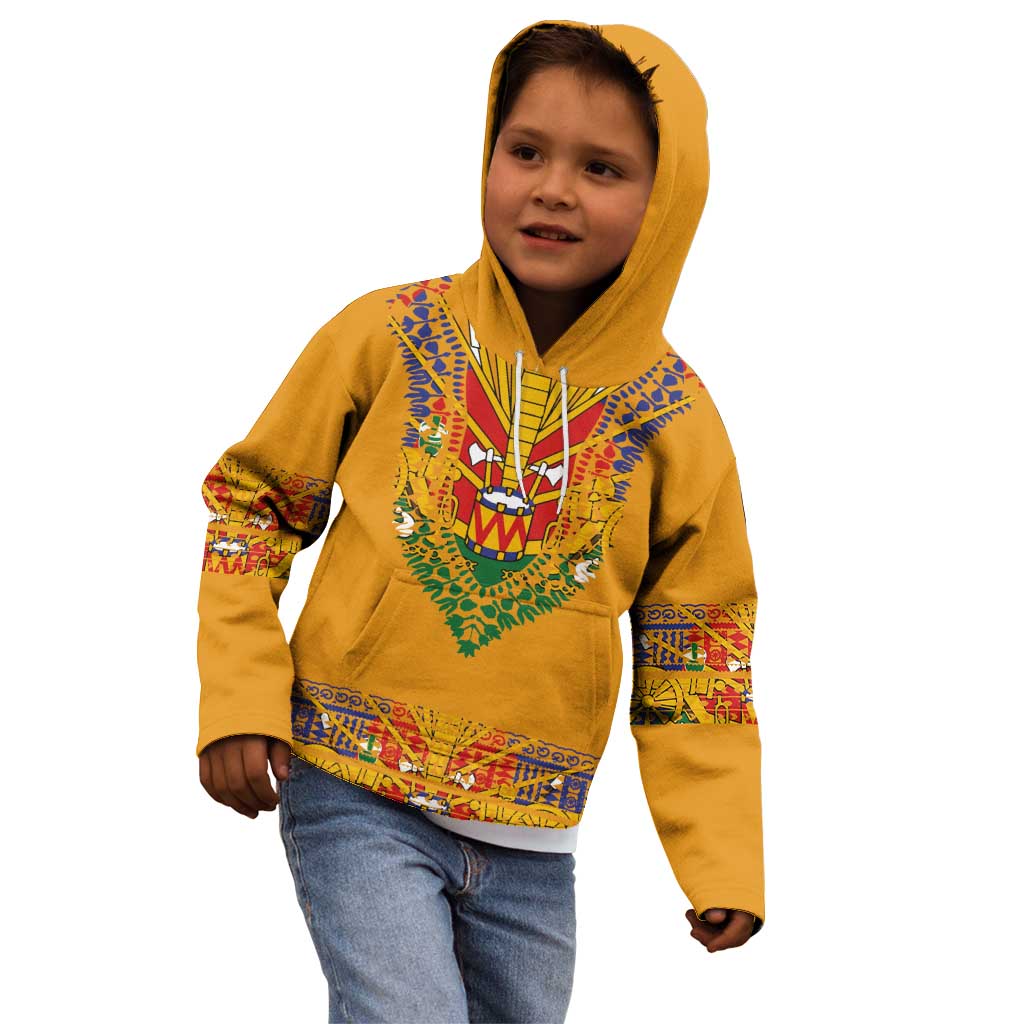 Haiti Flag Traditional Dashiki Kid Hoodie Yellow Color