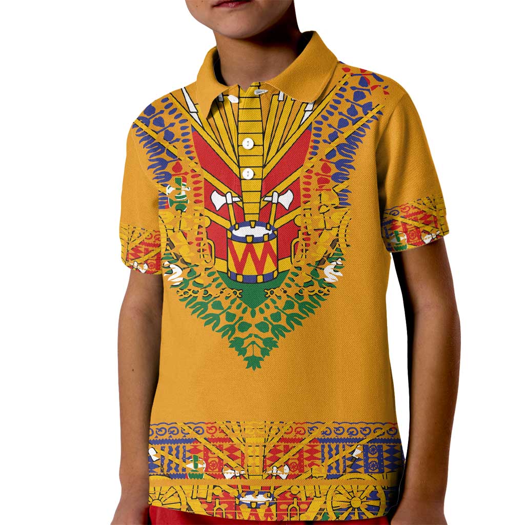 Haiti Flag Traditional Dashiki Kid Polo Shirt Yellow Color