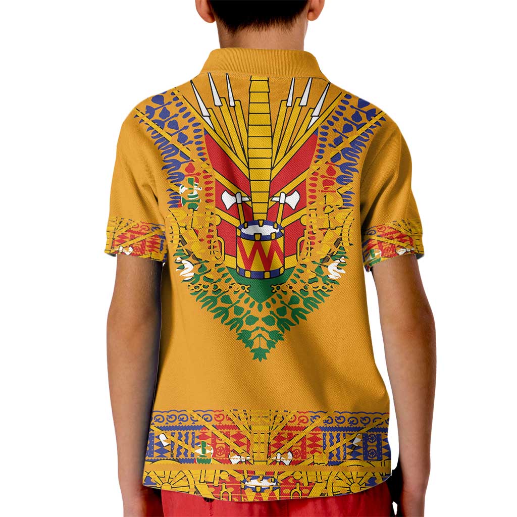 Haiti Flag Traditional Dashiki Kid Polo Shirt Yellow Color