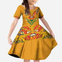 Haiti Flag Traditional Dashiki Kid Short Sleeve Dress Yellow Color