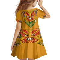 Haiti Flag Traditional Dashiki Kid Short Sleeve Dress Yellow Color