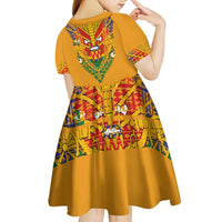 Haiti Flag Traditional Dashiki Kid Short Sleeve Dress Yellow Color