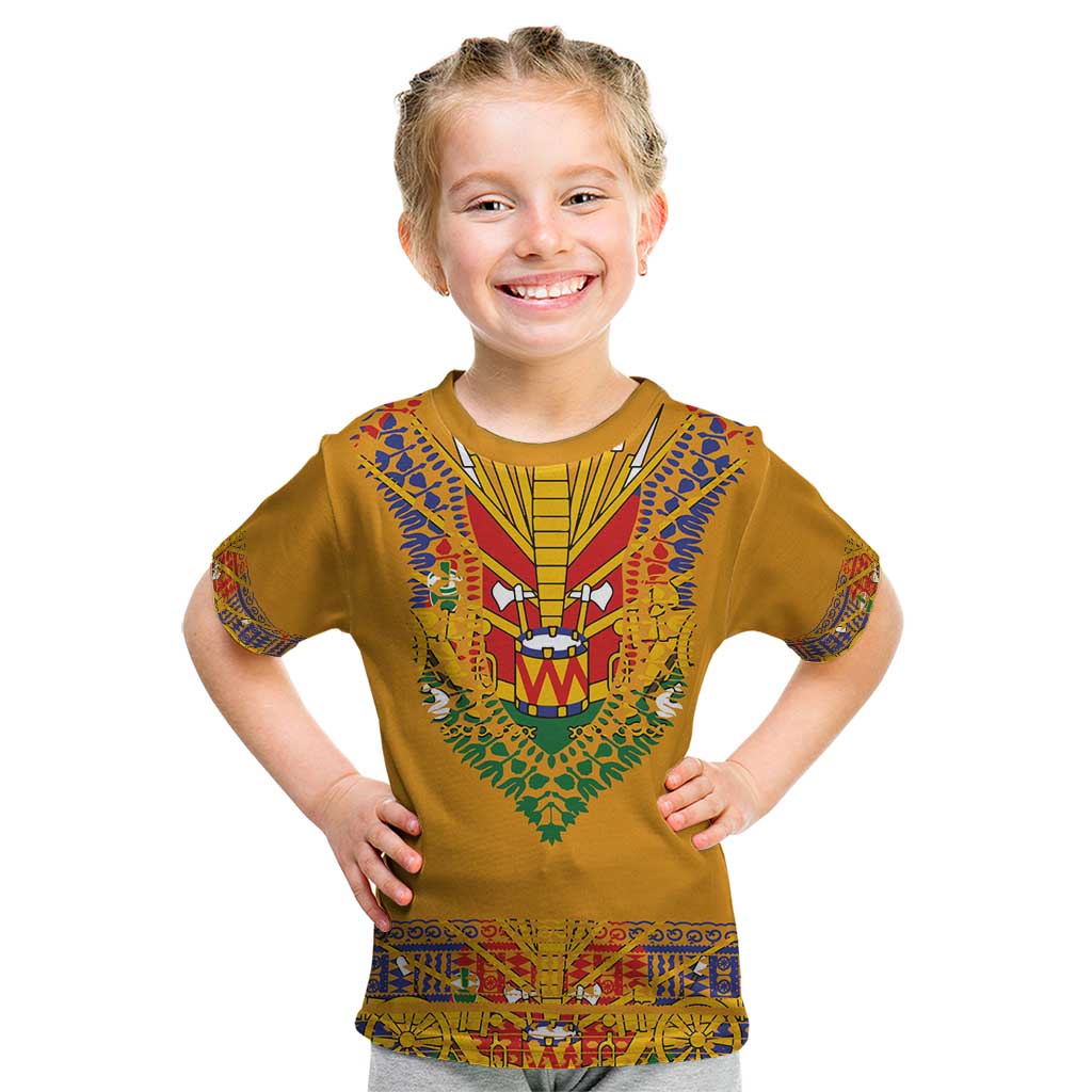 Haiti Flag Traditional Dashiki Kid T Shirt Yellow Color