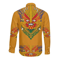 Haiti Flag Traditional Dashiki Long Sleeve Button Shirt Yellow Color