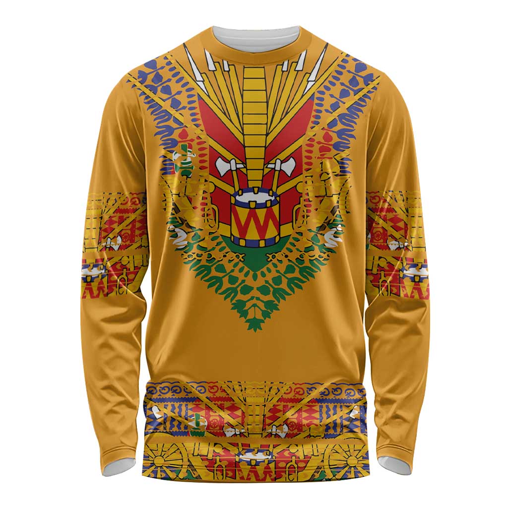 Haiti Flag Traditional Dashiki Long Sleeve Shirt Yellow Color