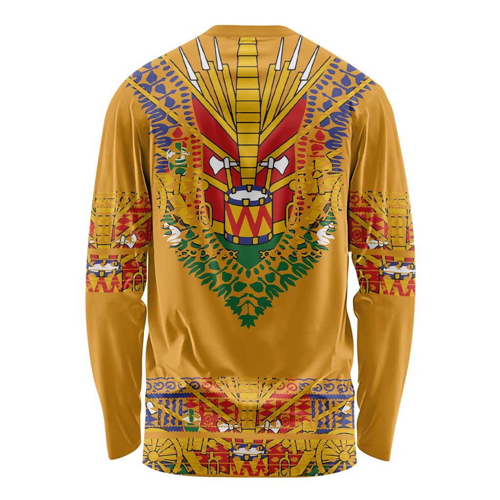 Haiti Flag Traditional Dashiki Long Sleeve Shirt Yellow Color