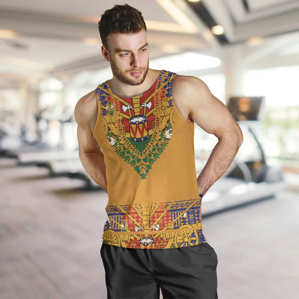 Haiti Flag Traditional Dashiki Men Tank Top Yellow Color