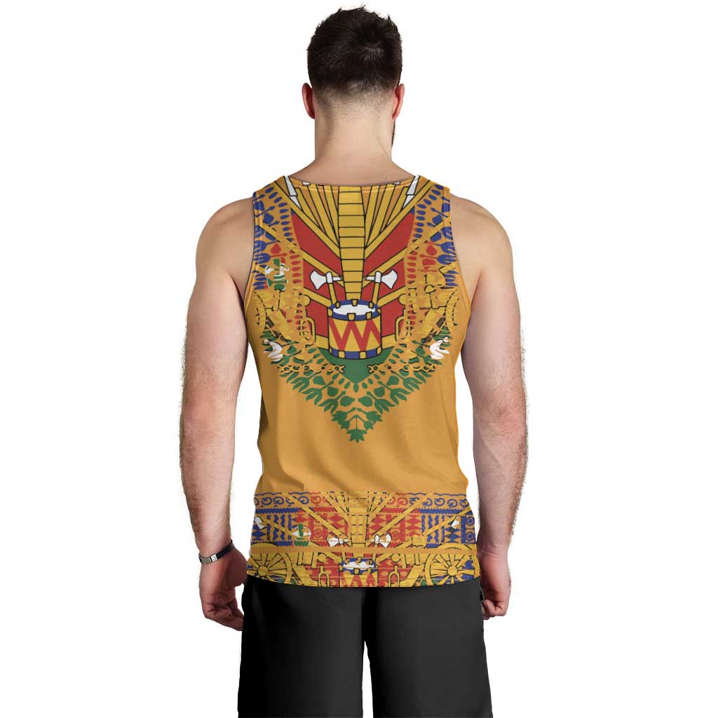 Haiti Flag Traditional Dashiki Men Tank Top Yellow Color