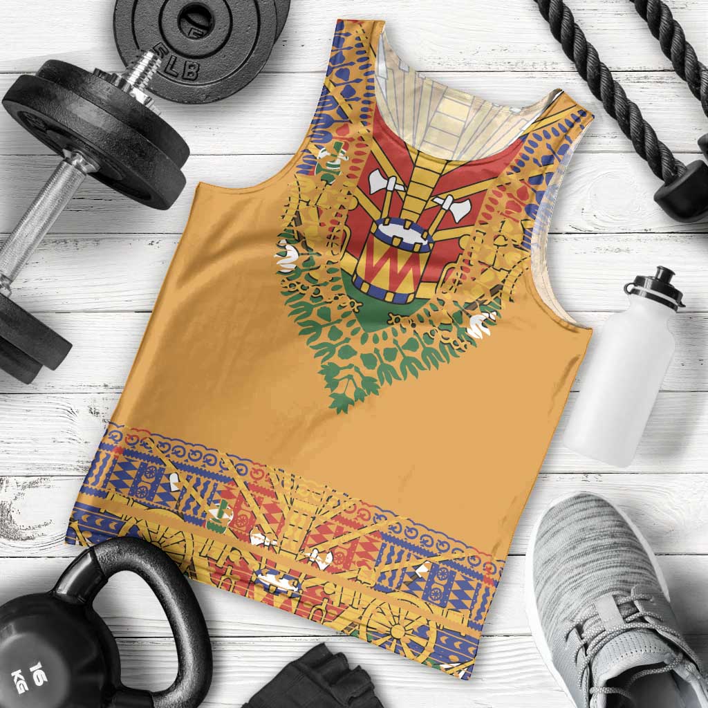 Haiti Flag Traditional Dashiki Men Tank Top Yellow Color