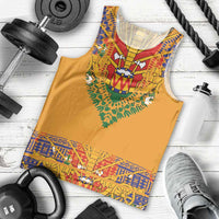 Haiti Flag Traditional Dashiki Men Tank Top Yellow Color