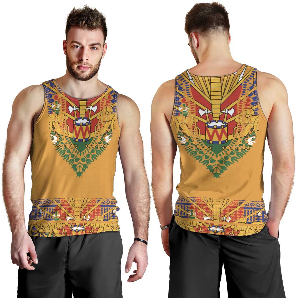 Haiti Flag Traditional Dashiki Men Tank Top Yellow Color