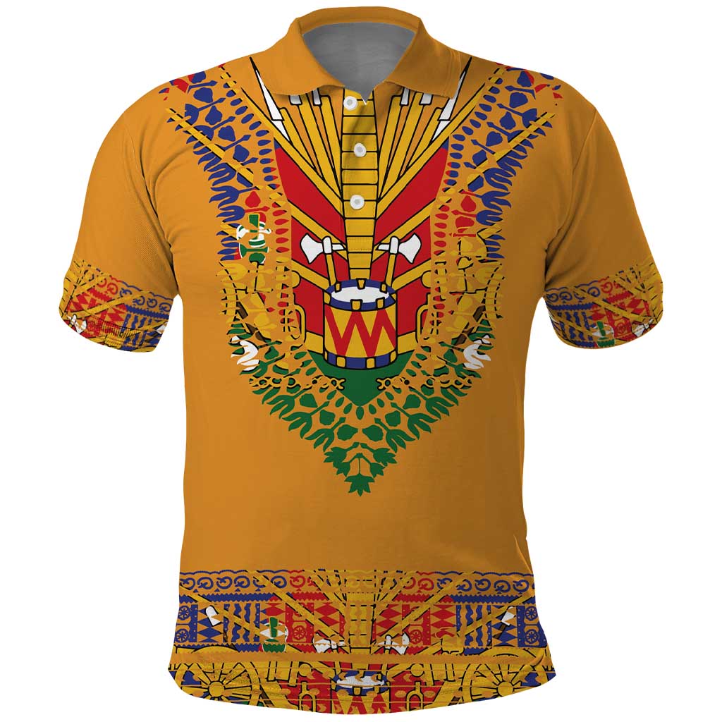 Haiti Flag Traditional Dashiki Polo Shirt Yellow Color