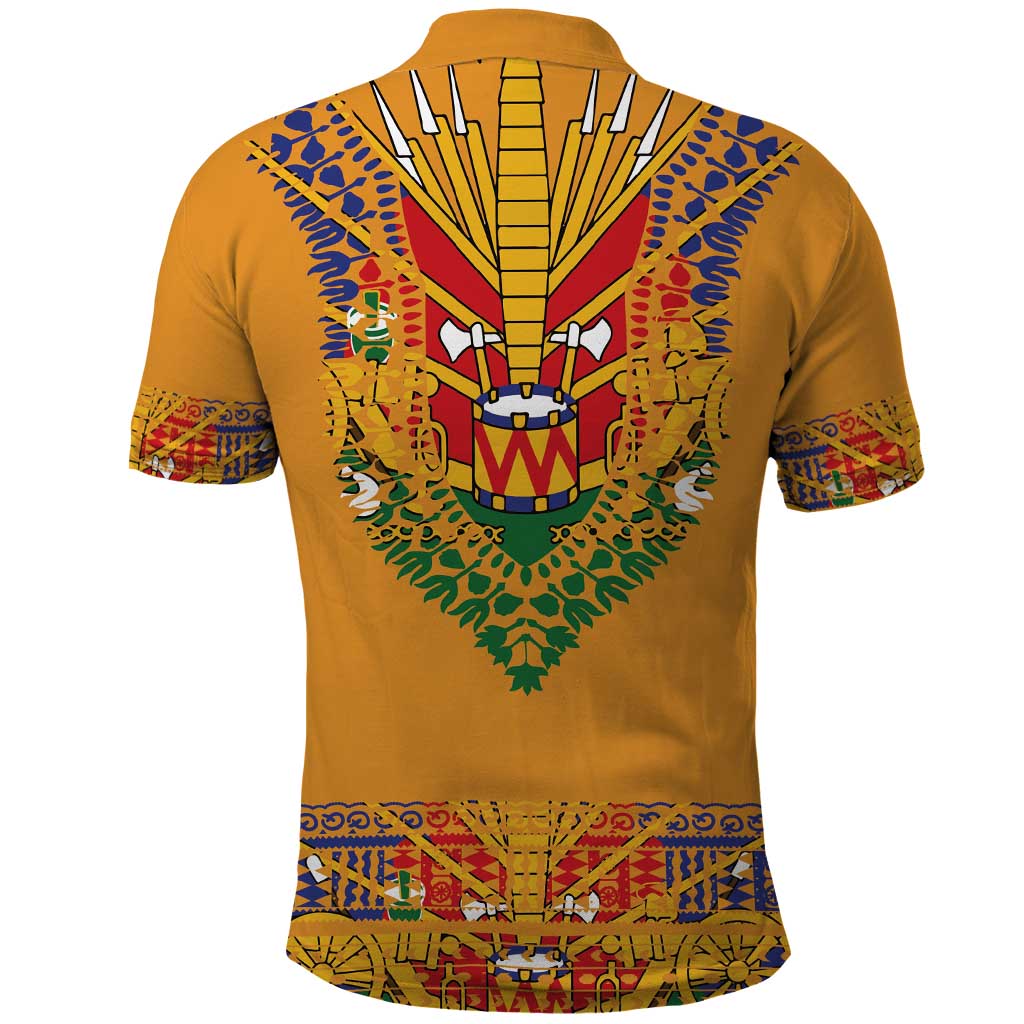 Haiti Flag Traditional Dashiki Polo Shirt Yellow Color