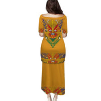 Haiti Flag Traditional Dashiki Puletasi Yellow Color