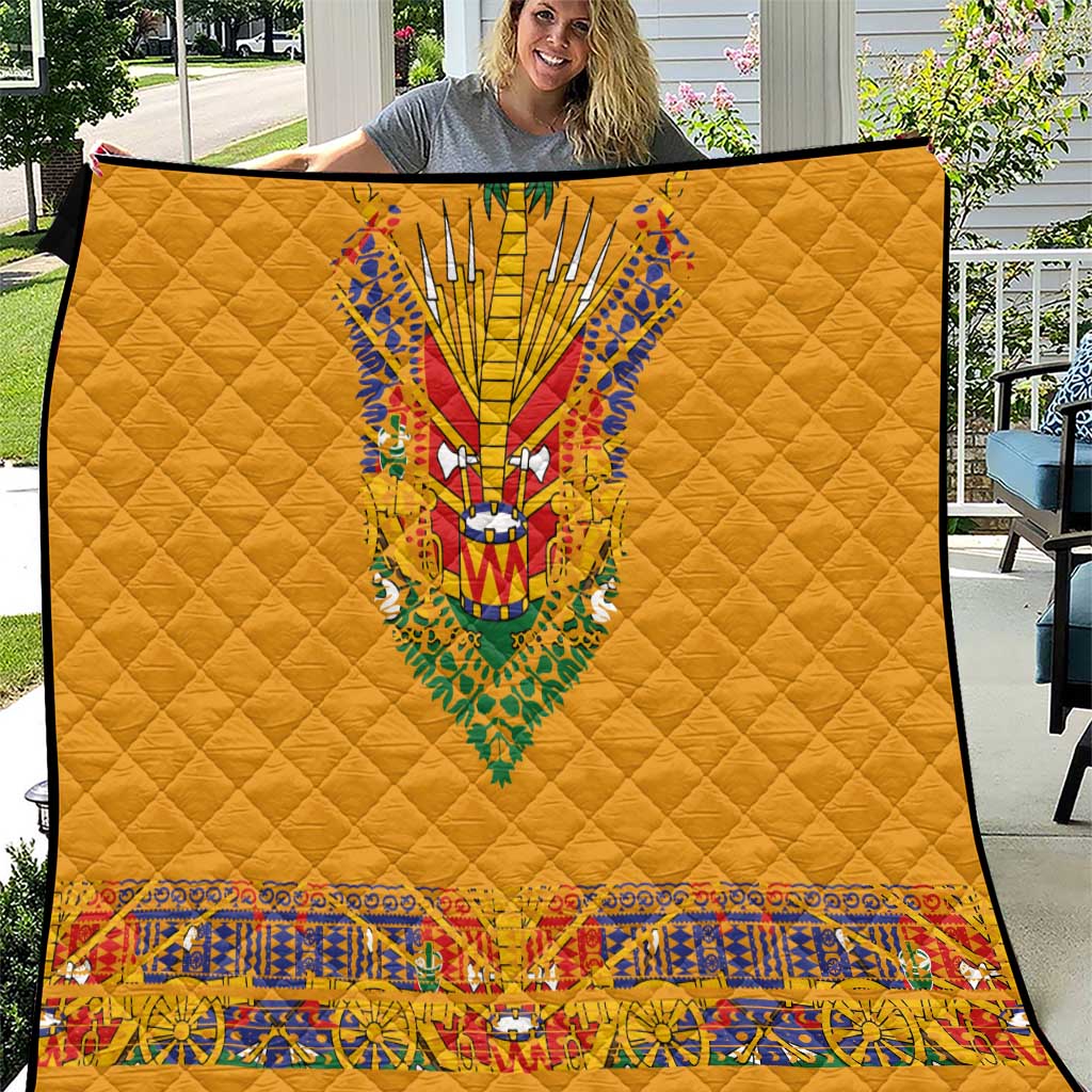 Haiti Flag Traditional Dashiki Quilt Yellow Color