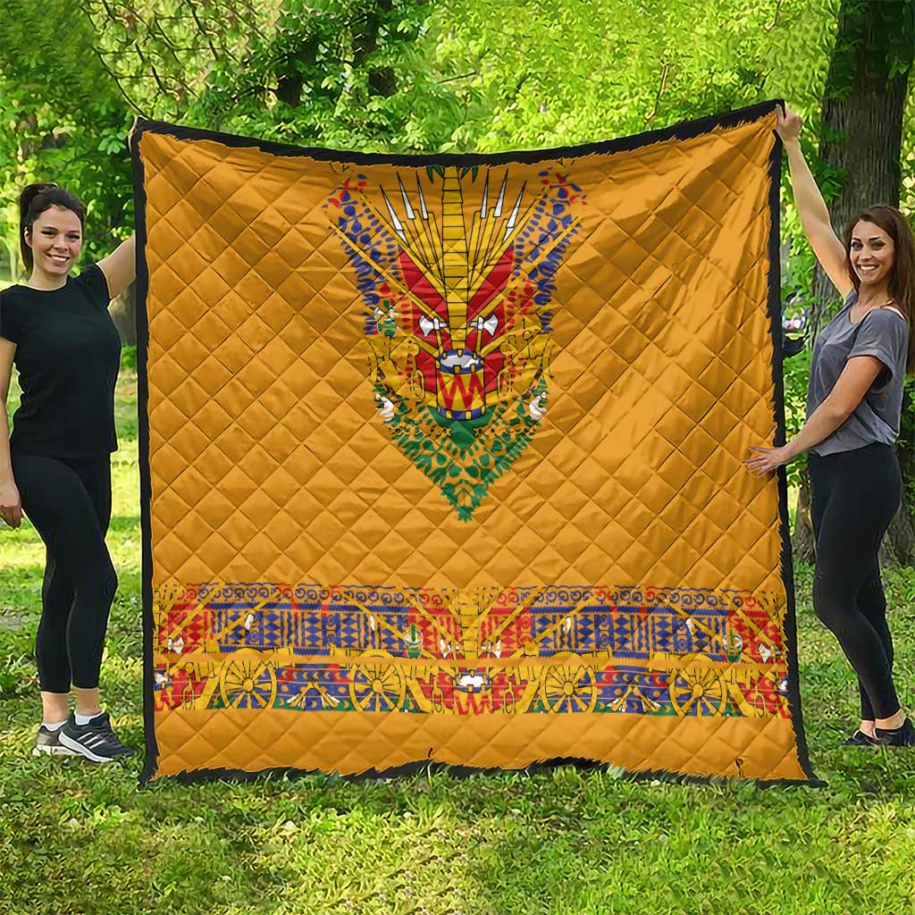 Haiti Flag Traditional Dashiki Quilt Yellow Color