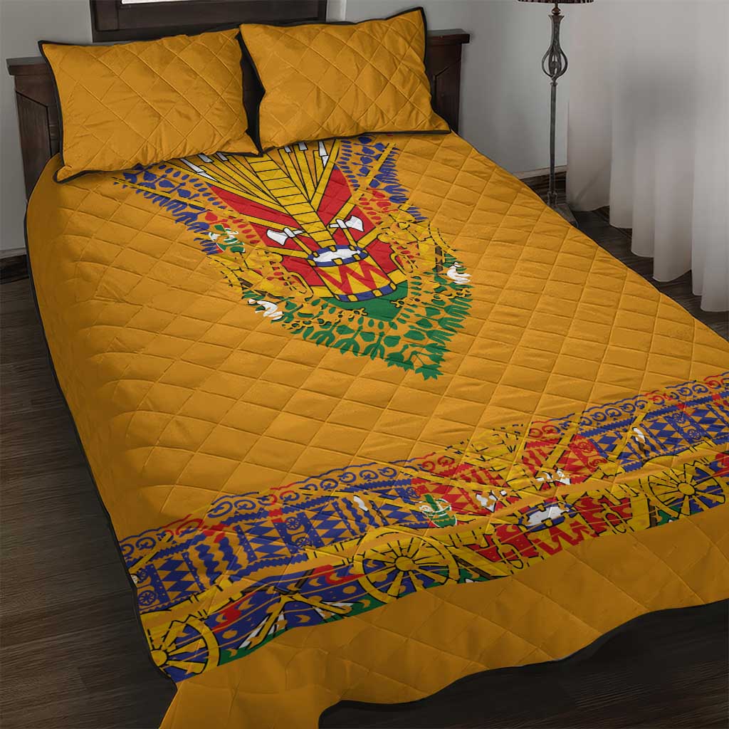 Haiti Flag Traditional Dashiki Quilt Bed Set Yellow Color