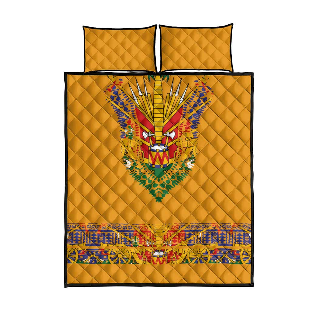 Haiti Flag Traditional Dashiki Quilt Bed Set Yellow Color