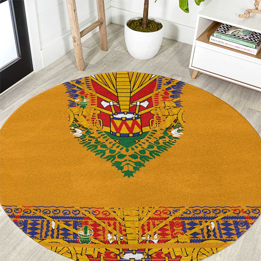 Haiti Flag Traditional Dashiki Round Carpet Yellow Color