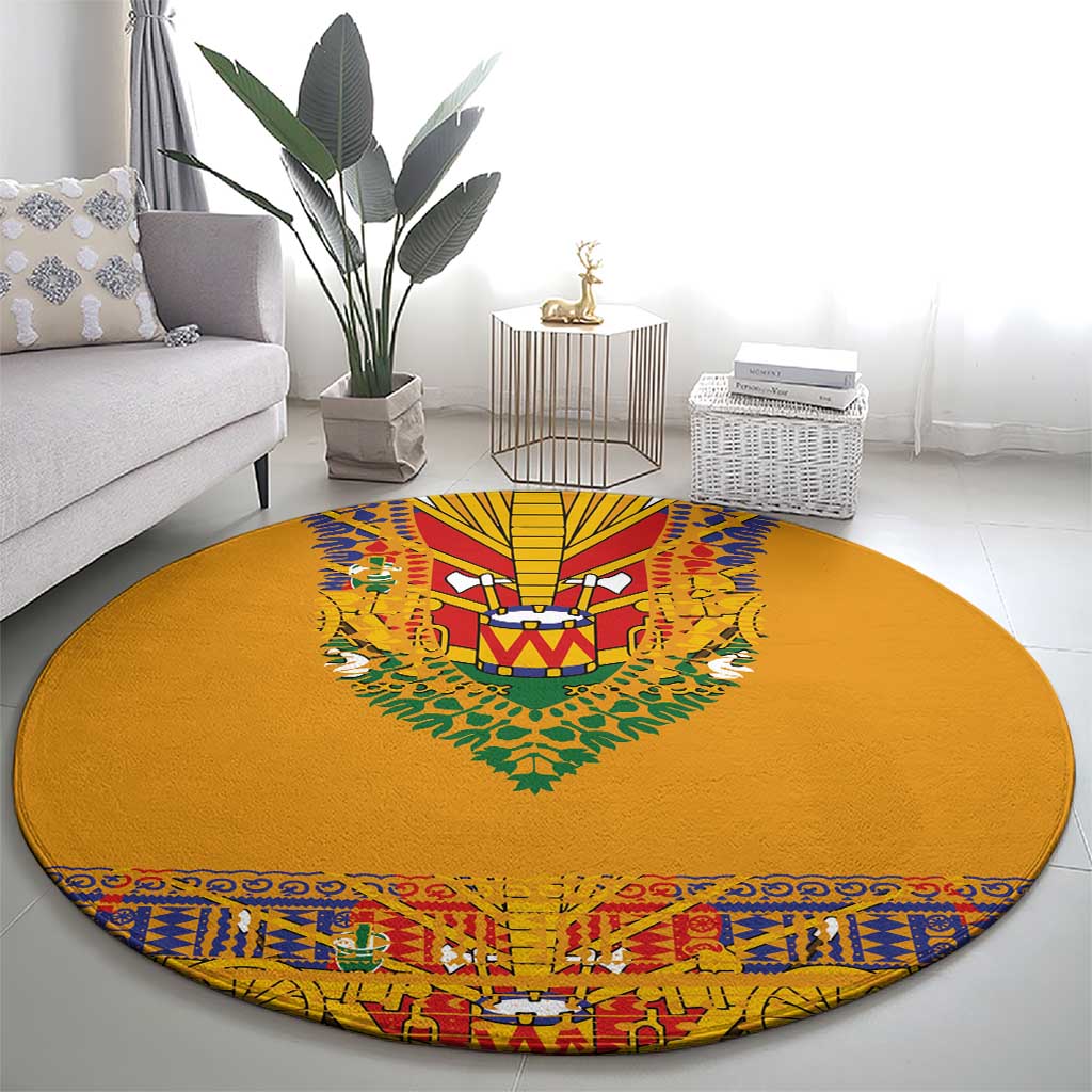 Haiti Flag Traditional Dashiki Round Carpet Yellow Color