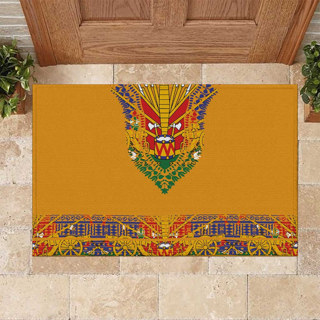 Haiti Flag Traditional Dashiki Rubber Doormat Yellow Color
