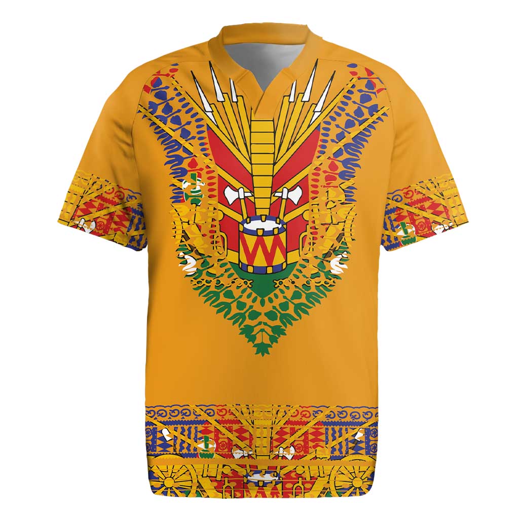 Haiti Flag Traditional Dashiki Rugby Jersey Yellow Color