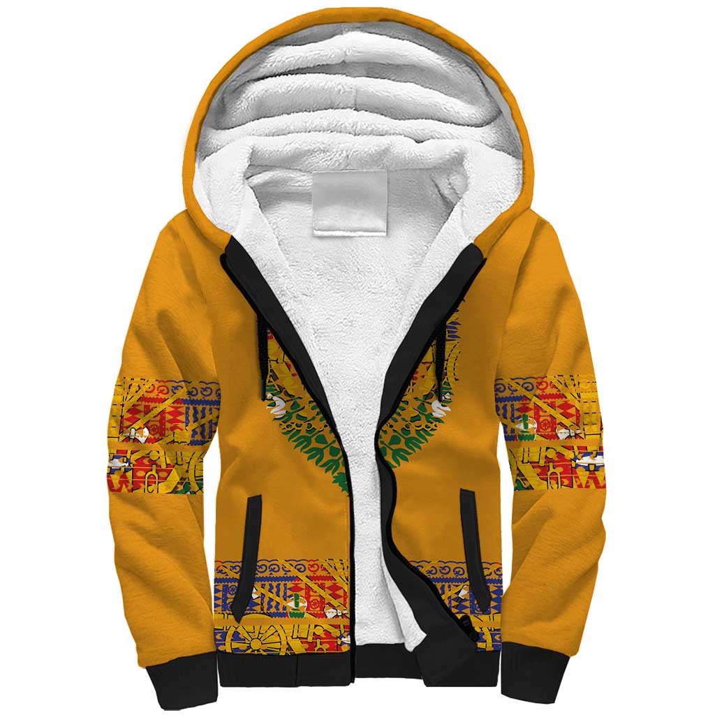 Haiti Flag Traditional Dashiki Sherpa Hoodie Yellow Color