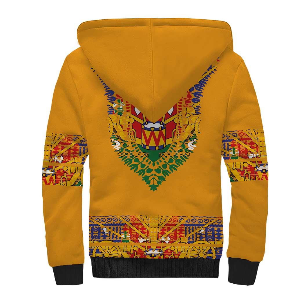 Haiti Flag Traditional Dashiki Sherpa Hoodie Yellow Color