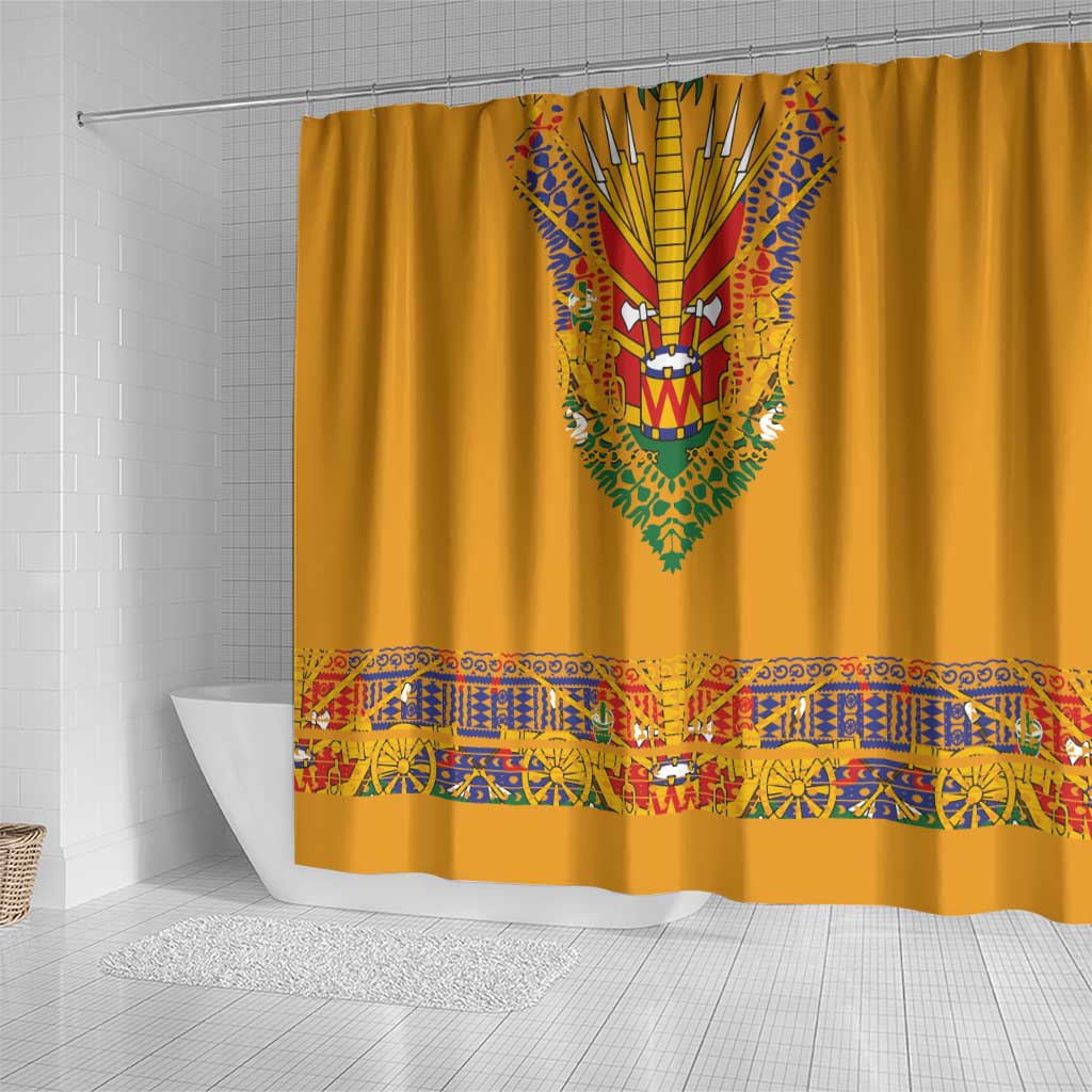 Haiti Flag Traditional Dashiki Shower Curtain Yellow Color